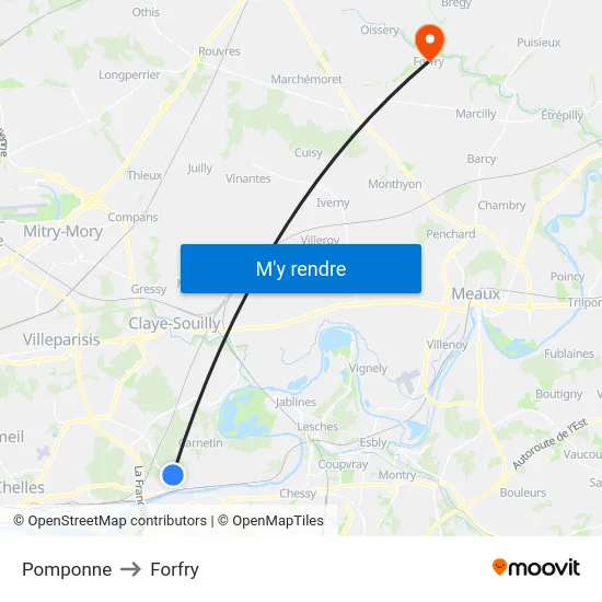 Pomponne to Forfry map