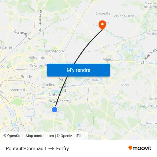 Pontault-Combault to Forfry map
