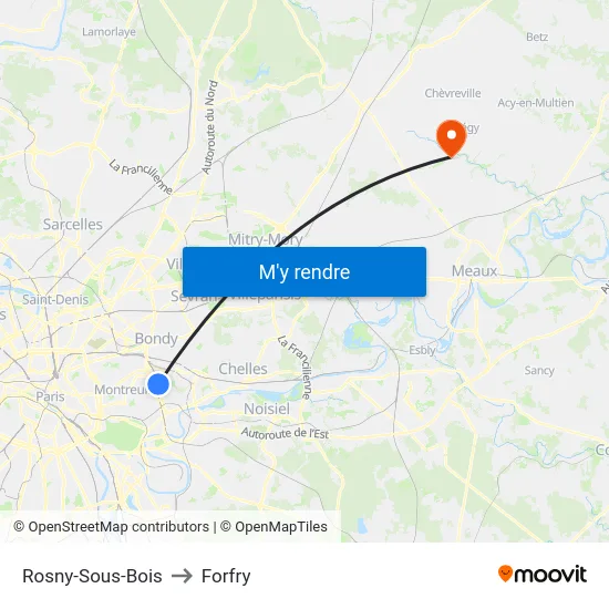 Rosny-Sous-Bois to Forfry map