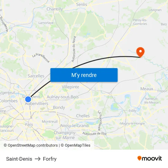 Saint-Denis to Forfry map