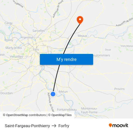 Saint-Fargeau-Ponthierry to Forfry map