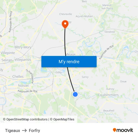 Tigeaux to Forfry map