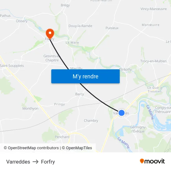 Varreddes to Forfry map