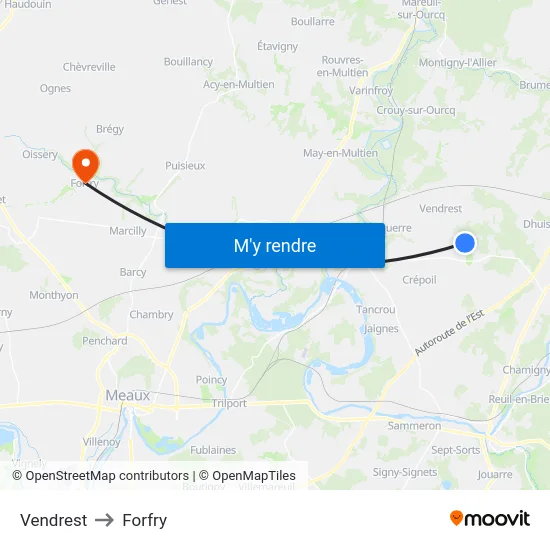 Vendrest to Forfry map