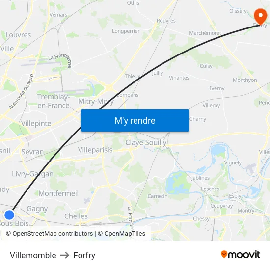 Villemomble to Forfry map