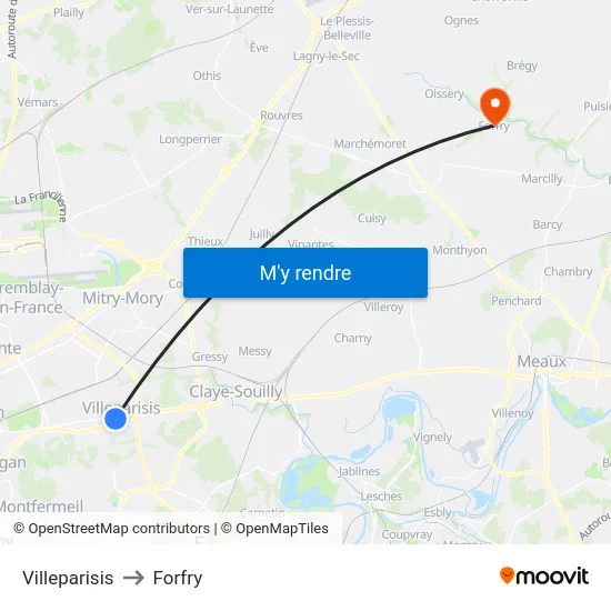 Villeparisis to Forfry map