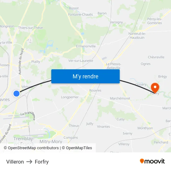 Villeron to Forfry map