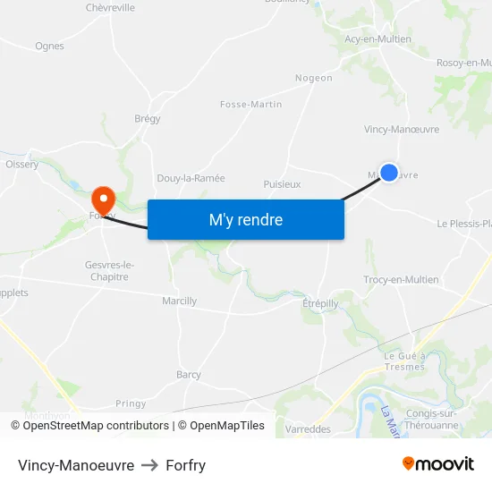 Vincy-Manoeuvre to Forfry map