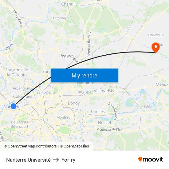 Nanterre Université to Forfry map