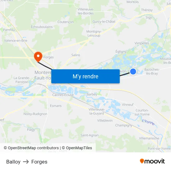 Balloy to Forges map