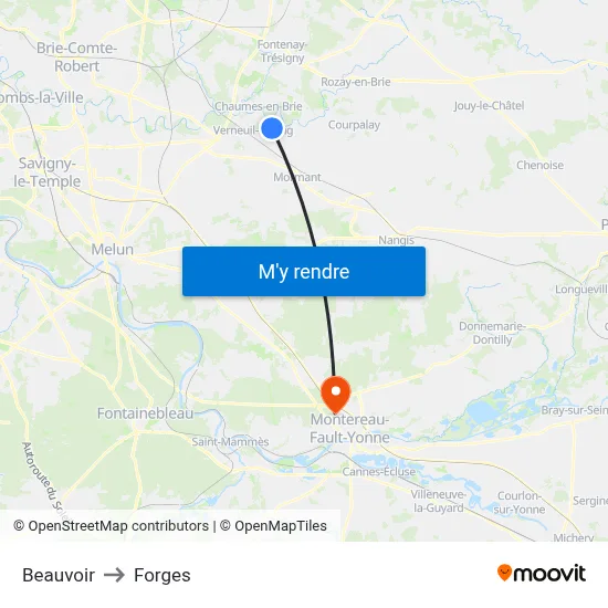 Beauvoir to Forges map