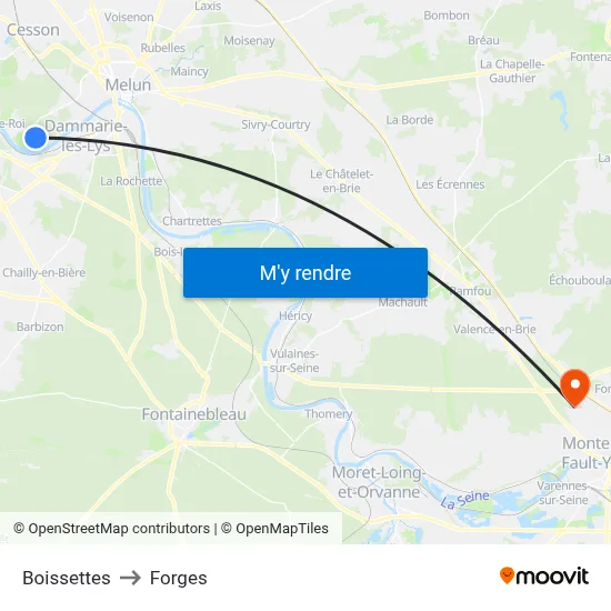 Boissettes to Forges map