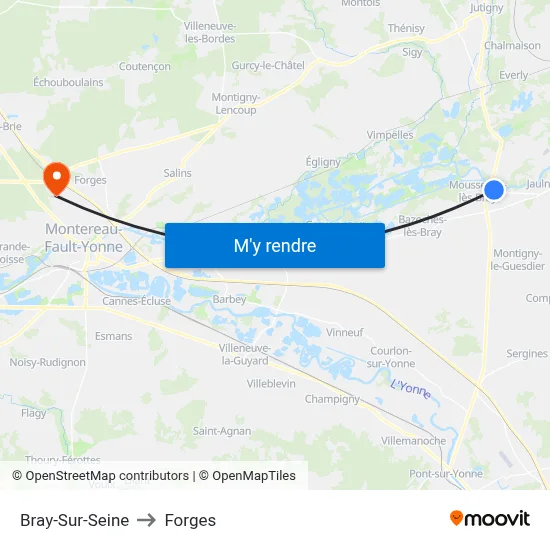 Bray-Sur-Seine to Forges map