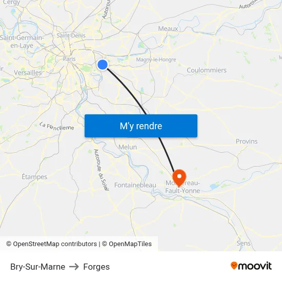Bry-Sur-Marne to Forges map