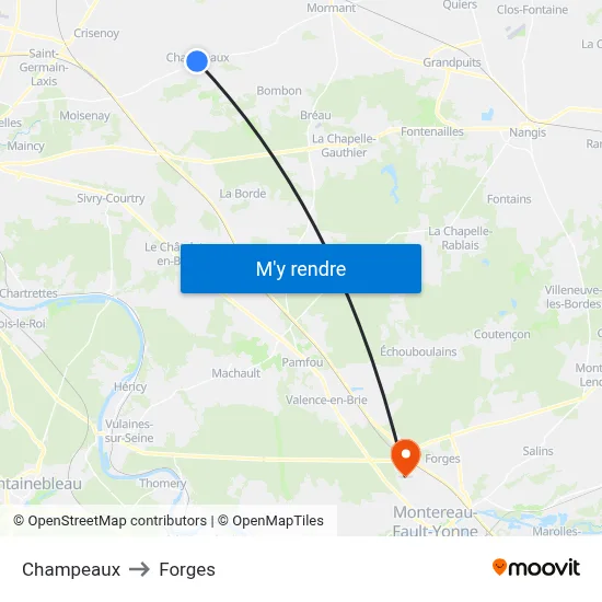 Champeaux to Forges map