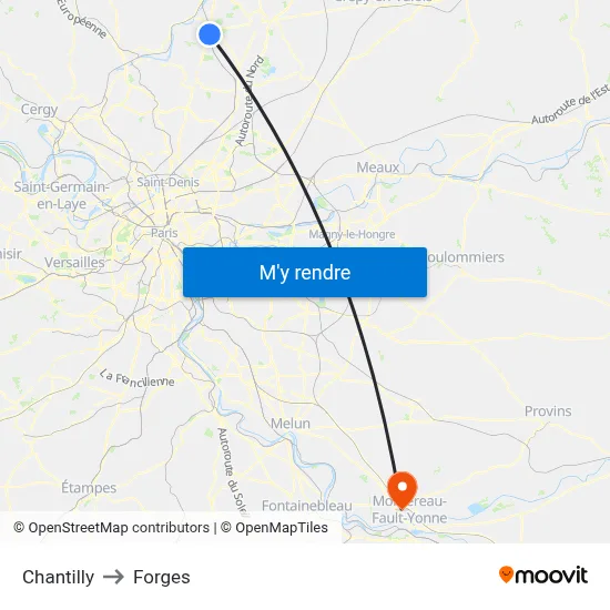 Chantilly to Forges map