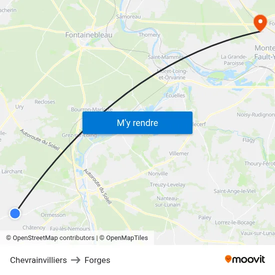 Chevrainvilliers to Forges map