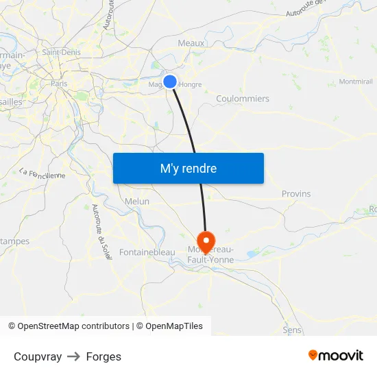Coupvray to Forges map