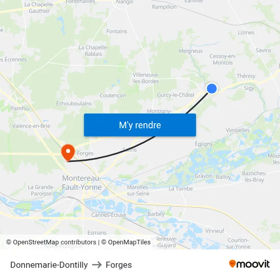 Donnemarie-Dontilly to Forges map