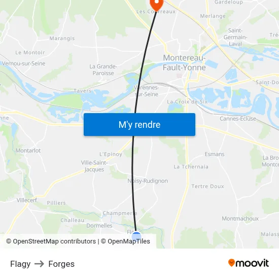 Flagy to Forges map