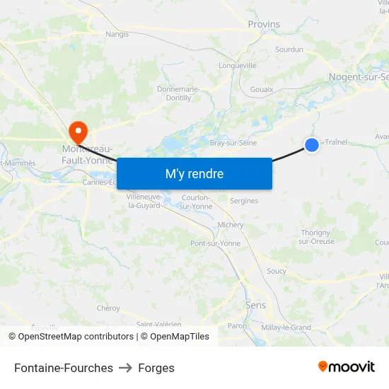 Fontaine-Fourches to Forges map