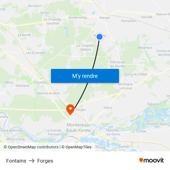 Fontains to Forges map