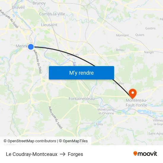 Le Coudray-Montceaux to Forges map