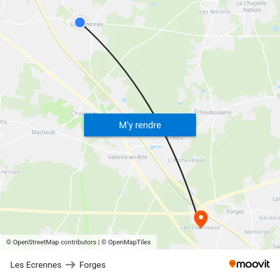 Les Ecrennes to Forges map