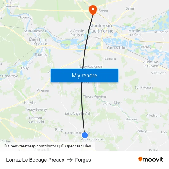 Lorrez-Le-Bocage-Preaux to Forges map