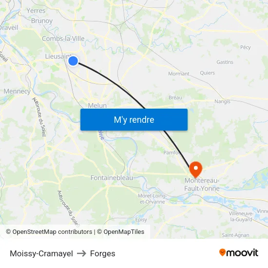 Moissy-Cramayel to Forges map