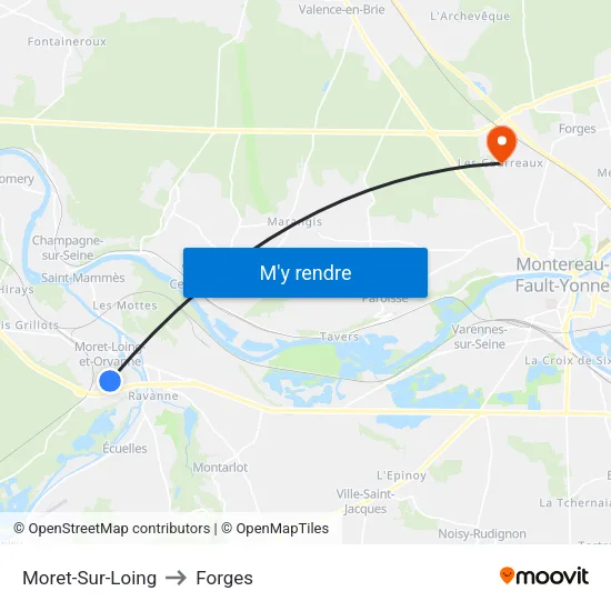 Moret-Sur-Loing to Forges map