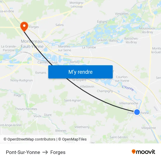 Pont-Sur-Yonne to Forges map