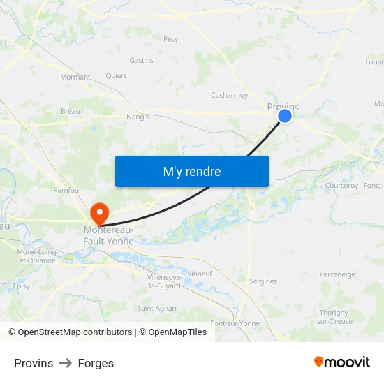 Provins to Forges map