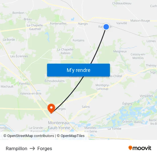 Rampillon to Forges map
