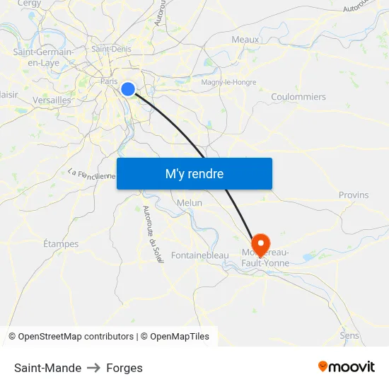 Saint-Mande to Forges map