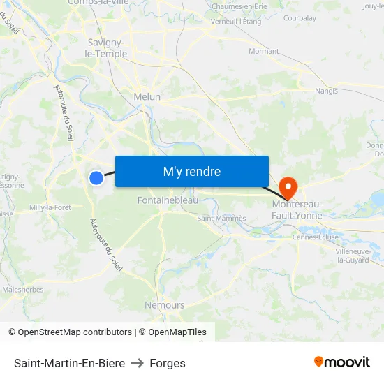 Saint-Martin-En-Biere to Forges map