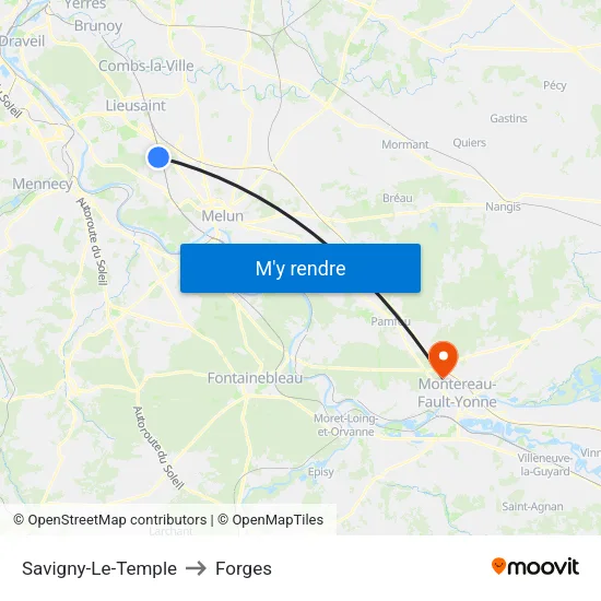 Savigny-Le-Temple to Forges map
