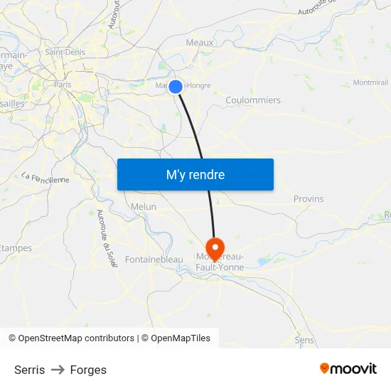 Serris to Forges map