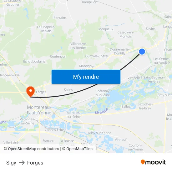 Sigy to Forges map