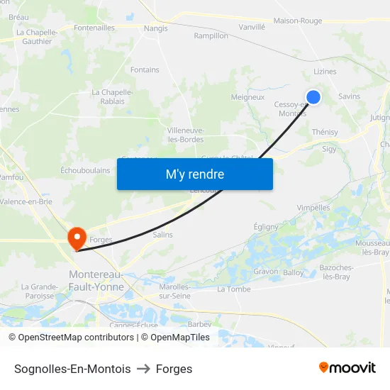 Sognolles-En-Montois to Forges map