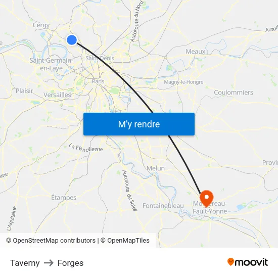 Taverny to Forges map