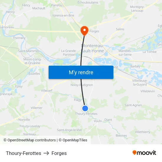 Thoury-Ferottes to Forges map