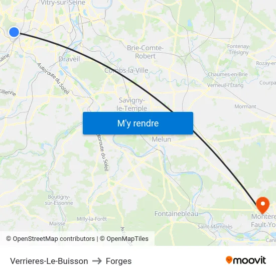 Verrieres-Le-Buisson to Forges map