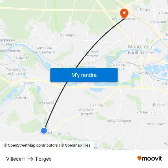 Villecerf to Forges map