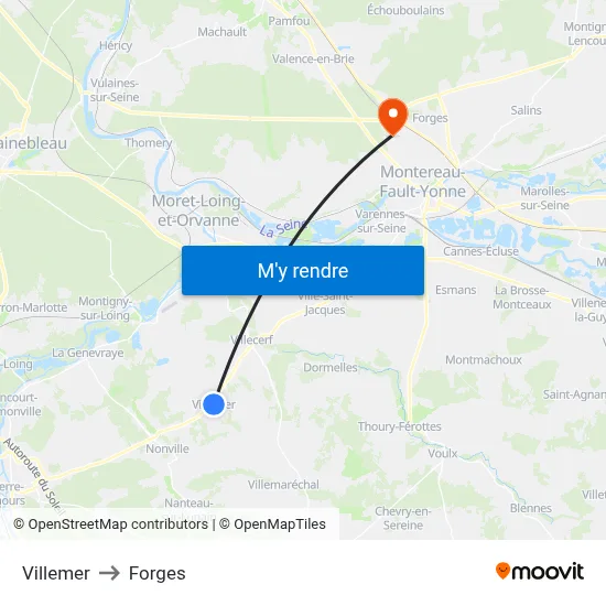Villemer to Forges map