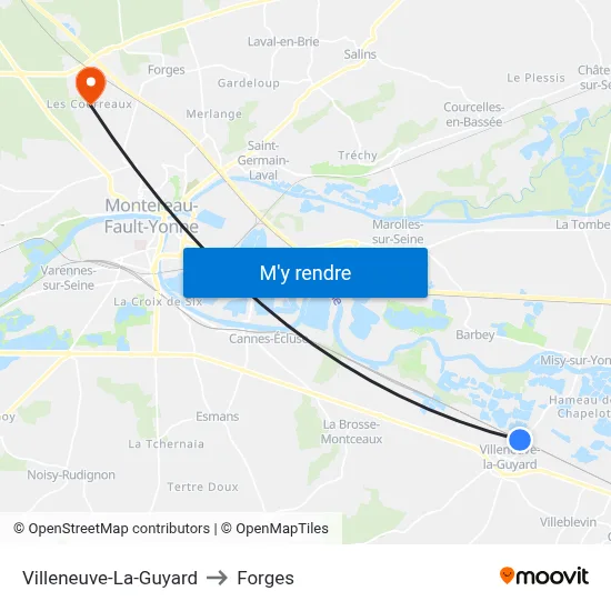 Villeneuve-La-Guyard to Forges map