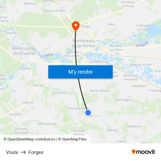 Voulx to Forges map