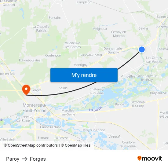 Paroy to Forges map