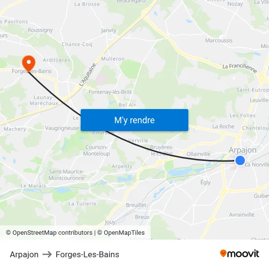 Arpajon to Forges-Les-Bains map