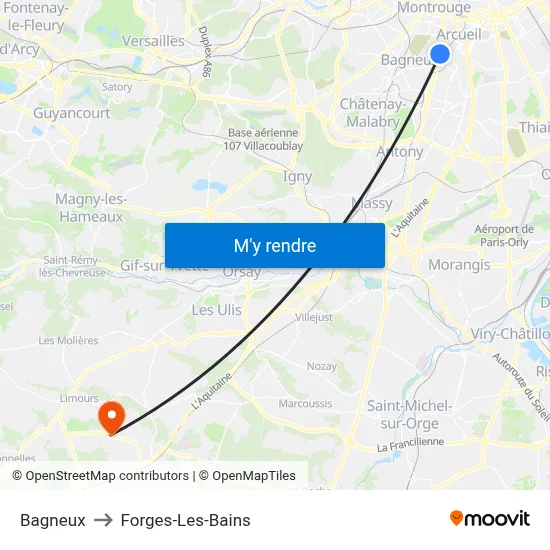 Bagneux to Forges-Les-Bains map